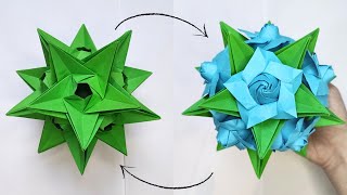 Origami ROSES kusudama 🌹 How to make a paper flower kusudama [upl. by Yeknarf]