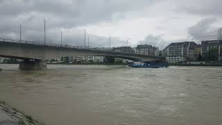 Tow ship Wild Maa 1940 kW 2638 hp pulls an oil tanker up the Rhine at high water  Hochwasser [upl. by Nowahs]