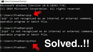 Solved pythonpippip3 is not recognized as an internal or external command  python command error [upl. by Frisse]