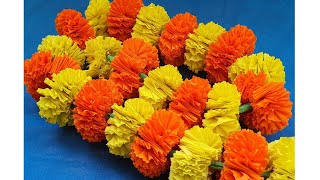 DIY How to make Crepe Paper Marigold Garland  Crepe Streamer Torana for festival  Paper Marigold [upl. by Nyvek]