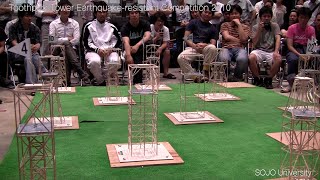 つまようじ造構造物耐震コンテスト2010（崇城大学） [upl. by Nnyledam]