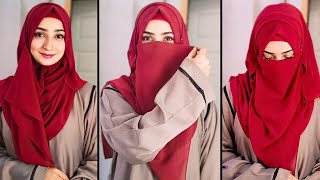 Comfortable Layered Wedding Hijab Tutorial Full Coverage Hijab Style ChiffonGeorgette Niqab Style [upl. by Pfeifer511]