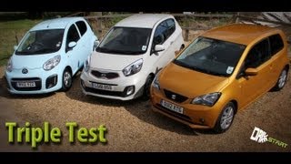 SEAT Mii vs Kia Picanto vs Citroen C1 Review  Drive Start [upl. by Enrobialc]