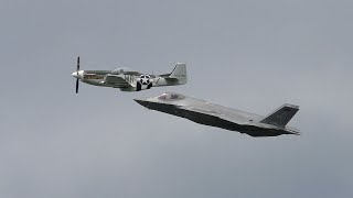 AIRPOWER 24  USAF F35 LIghtning II amp P51 Mustang Heritage Flight [upl. by Heidy]