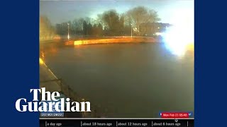 River almost engulfs bridge as Storm Franklin floods parts of North Yorkshire [upl. by Aical]