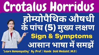 Crotalus Horridus Homoeopathic Medicine Explained By Dr Hande in Hindi Five Main SymptomsBHMS [upl. by Ayekim]