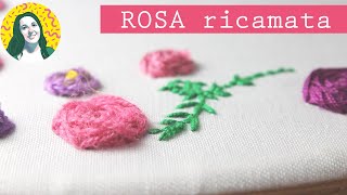 Ricamo ROSA a punto erba e punto nodino  ricamo a mano  ricamo fiori [upl. by Occir]