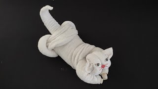 How to make a Cat using towel  towel folding  towel art  towel origami [upl. by Nil629]