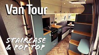 VAN TOUR  STAIRCASE amp POP TOP inside Mercedes Sprinter [upl. by Floridia907]