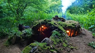 14 Days SOLO SURVIVAL CAMPING  Building BUSHCRAFT Underground SHELTER with FIREPLACE Full Video [upl. by Notgnirrac]