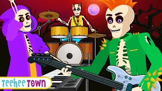 Five Skeletons At The Rock Show Song  Spooky Scary Rhymes By Teehee Town [upl. by Cassandry]