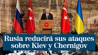 Rusia anuncia que reduce sus ataques sobre Kiev y Chernigov para facilitar un acuerdo con Ucrania [upl. by Ahsinom]