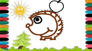 How to draw a HEDGEHOG for kids easy HEDGEHOG lives in the forestDraw this cute Hedgehoghedgehog [upl. by Yrrah754]