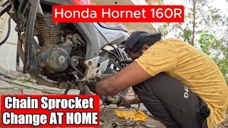 How To Change Honda Hornet 160R Chain Sprocket At Home [upl. by Fenton190]