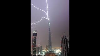 Burj Khalifa Dubai  Struck By Lightning During Storms 829 Mt Tall Burj Khalifa [upl. by Micro15]