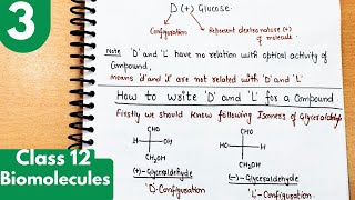 3 How to write D and L configuration of Glucose Glyceraldehyde Biomolecules Class 12 neet cbse [upl. by Doner]