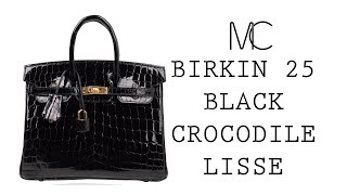 HERMÈS Birkin 25 Black Niloticus Crocodile Lisse Gold Hardware • MIGHTYCHIC • [upl. by Lemahs898]