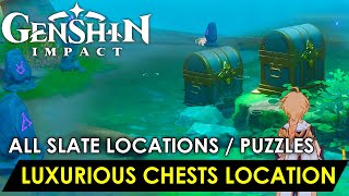 Genshin Impact  All 7 Stone Slates Puzzles and Luxurious Chests Tsurumi island Full 100 Guide [upl. by Cutcheon547]