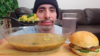 VEGETABLE SOUP WITH CHUNKY VEGGIE PATTY SANDWICH AND LEMONADE MUKBANG EATING SHOW [upl. by Cima]