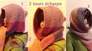 Tuto Tricot Echarpe Capuche Cagoule Bonnet Enfant 24 ans578 ans amp Snood Bandana Capuche facile [upl. by Jeunesse973]