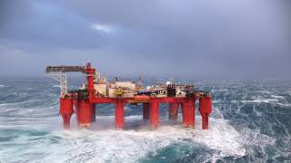 Offshore Oil Rig in Huge North Sea Storm [upl. by Bjorn522]