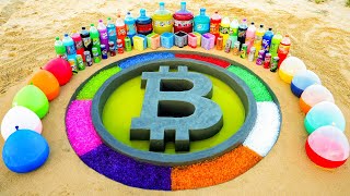 How to make Bitcoin Logo with Cement amp Rainbow Orbeez Balloons Soda Coca Cola Fanta vs Mentos [upl. by Nonnad494]