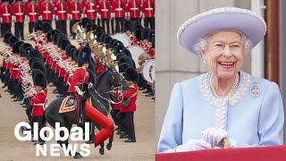 Queens Platinum Jubilee Trooping the Colour parade military pageant to Buckingham Palace  FULL [upl. by Ajani855]