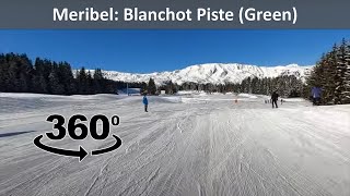 360° video Meribel skiing the Blanchot Piste Green Run From the top to bottom of Altiport [upl. by Notlrak]