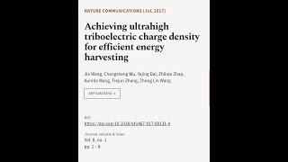 Achieving ultrahigh triboelectric charge density for efficient energy harvesting  RTCLTV [upl. by Caryn598]