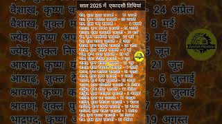 2025 में एकादशी तिथि कैलेंडर।। 2025 Ekadashi tithi calendar।। 2025 में एकादशी कैलेंडर।।एकादशी [upl. by Favian]