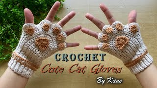 CROCHET GLOVES  Crochet Cute Cat Paw Gloves 😸😸😸 How to Crochet Cat Fingerless Gloves Tutorial [upl. by Anisamoht]