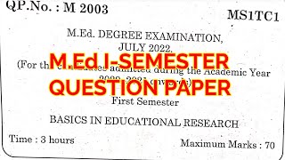 TNTEU MEd ISEMESTER BASICS IN EDUCATIONAL RESEARCH PREVIOUS YEAR QUESTION PAPER [upl. by Buford]