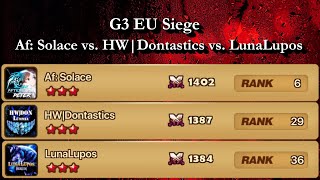 G3 SIEGE  Af Solace vs HWDontastics vs LunaLupos  summonerswar [upl. by Gorga351]