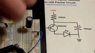 Single 2N2222 NPN Bipolar Junction Transistor BJT LED flasher circuit step by step build [upl. by Pendergast466]