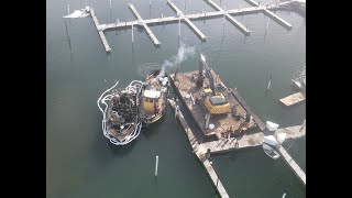 Sunken Boat Fire Recovery 2022  BridgeView Marina Sarnia [upl. by Hizar]