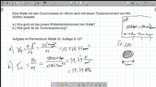 Torsionsspannung berechnen leicht  Rechenbuch Metall [upl. by Nywled364]