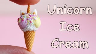 Miniature Unicorn Ice Cream Tutorial DIY Polymer clay Handmade Миниатюрное мороженоеЕдинорог [upl. by Menell]