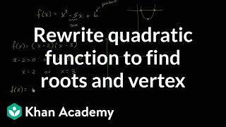 Rewriting a quadratic function to find roots and vertex  Algebra I  Khan Academy [upl. by Concoff]