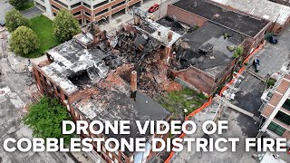 Drone video of fire at a property in Buffalos Cobblestone District [upl. by Akinal983]