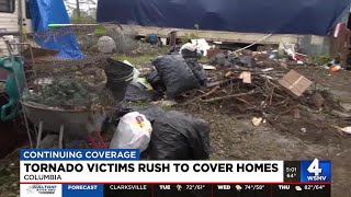 Tornado victims rush to cover homes ahead of potential storms [upl. by Mudenihc]