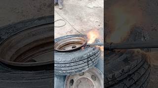 truck tire setting up via fire method tricks FAILS😲😳🤯💥💥🔥🔥 [upl. by Kassab]