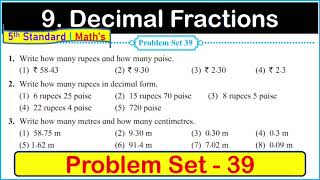 Problem set 39 class 5 Math Chapter 9 Decimal Fractions  Problem Set 39 std 5 class5 [upl. by Beghtol]