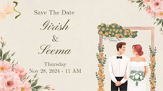 Wedding of Girish amp Seema  Nov 28 2024  11 AM IST [upl. by Eicak660]