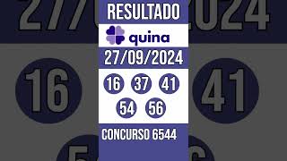 QUINA hoje  27092024  Resultado concurso 6544 [upl. by Ahsekan950]