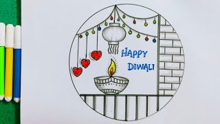 Diwali Drawing Easy and Beautiful\Happy Diwali Festival Drawing2024\colourviralvideoarttrending [upl. by Alphonso]