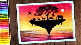 Save Wildlife Poster step by step oil Pastels Drawing  for Kids and beginners [upl. by Aivuy]