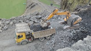 SANY machin225 and bharat benz loding truck driver ameging video quarry work [upl. by Omer]