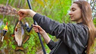 Spring fishing in Ukrainian village Сrispy fried carp so delicious [upl. by Iruam883]