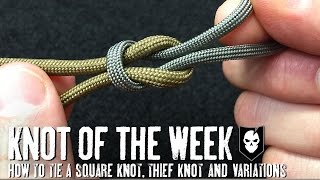 How to Tie a Square Knot Thief Knot and Other Variations  ITS Knot of the Week HD [upl. by Arimas351]