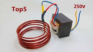 Free energy 250v generator Top5 copper coil Light Bulb electric AC condenser 50KV Transformer Ideas [upl. by Layap]